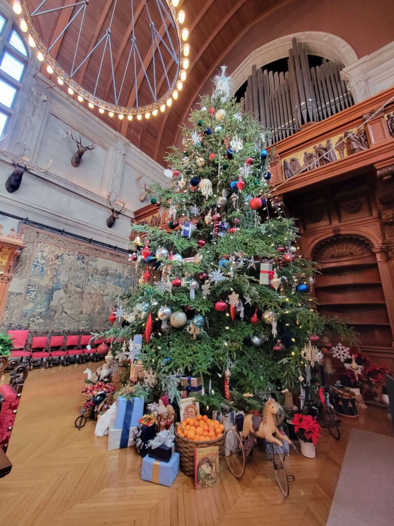 A grand Christmas tree in the Biltmore Estate. Visiting the Biltmore Estate is a great thing to do in Asheville, NC.